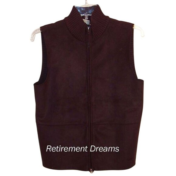 J. Jill XS Womens Sleeveless Zip-Up Sweater Vest Brown Faux Suede Ribbed Knit - Picture 1 of 3